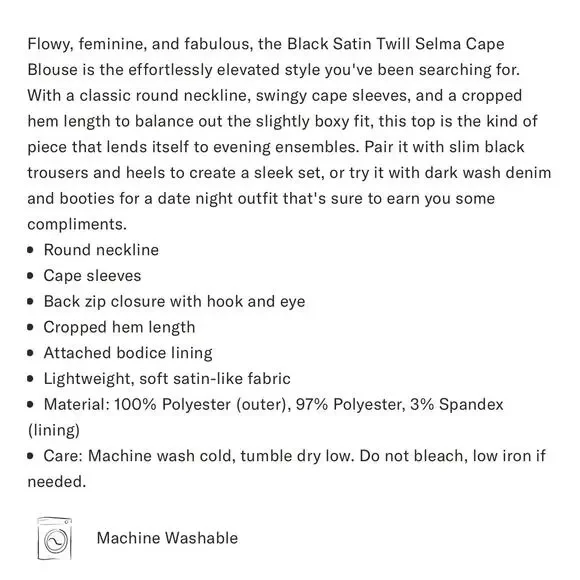 TUCKERNUCK Black Satin Twill Selma Cape Blouse NWT Size XL - Picture 8 of 9